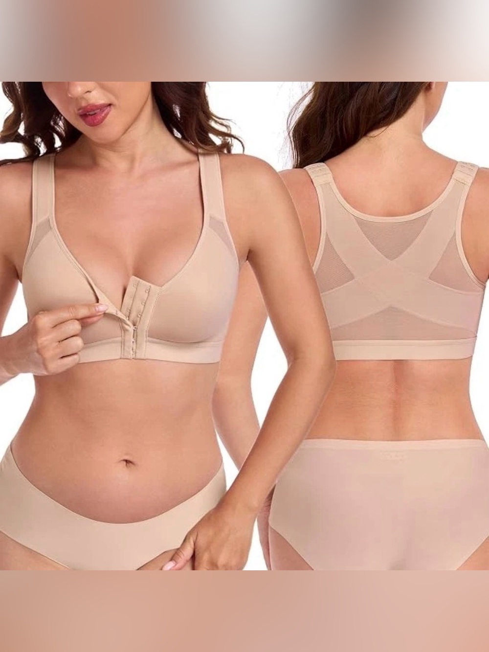 Women's Front Closure Posture Bra Back Support Wirefree size 40B